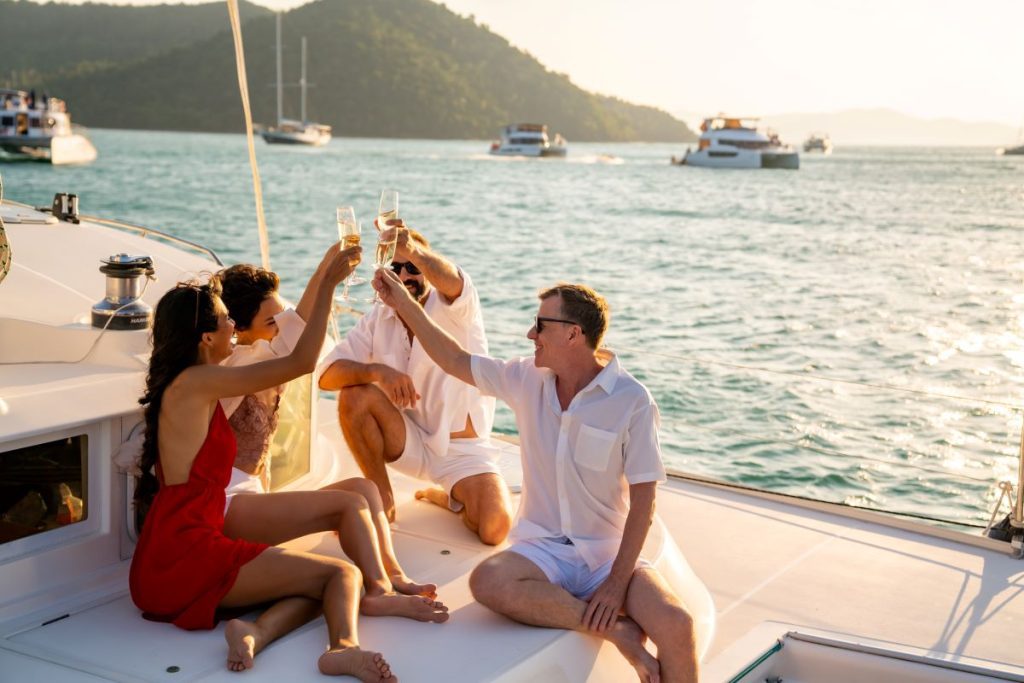 Wealthy friends partying on yacht